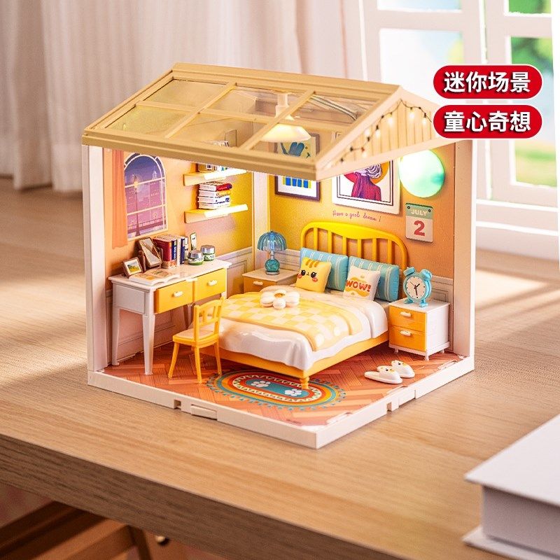 儿童手工DIY场景摆件小屋积木拼装玩具模型厨房礼物奶茶店迷你