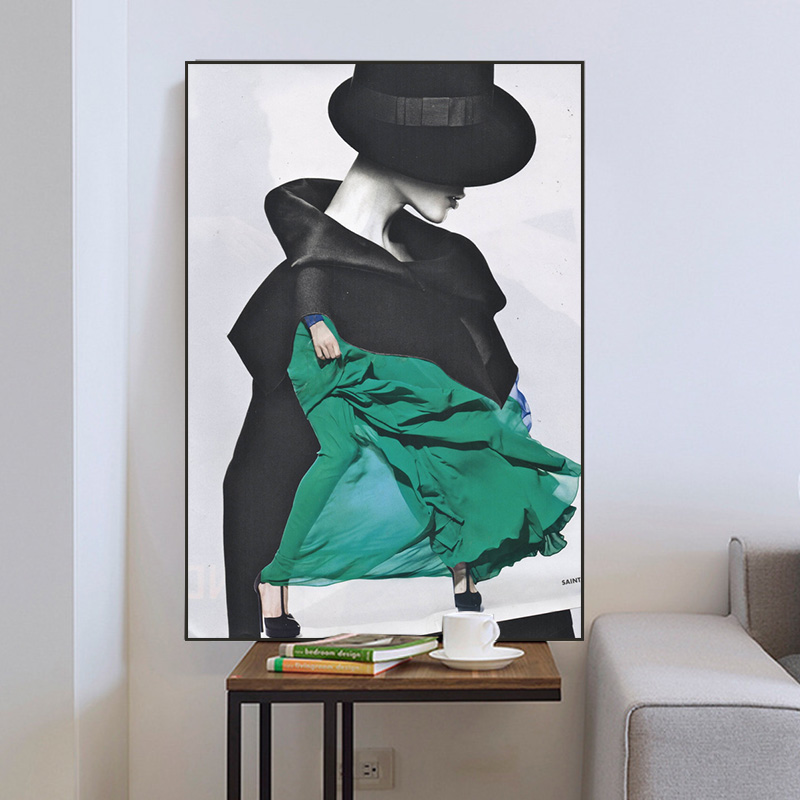 服装店女人装饰画轻奢人物画时尚黑白画I工作室美容院背景墙壁画图片