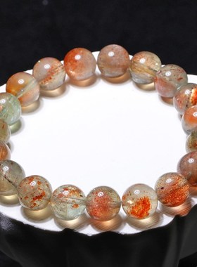 天然锦鲤共生阿鲁沙太阳石白水体水晶手链绿柱石金草莓晶饰品手串
