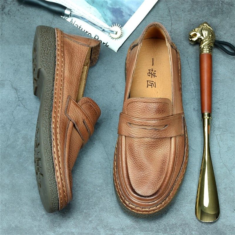 夏季透气男鞋真皮豆豆鞋男软皮软底复古男士商务休闲皮鞋男一脚蹬,流行男鞋,休闲皮鞋,淘宝优惠券,粉丝福利购,淘宝优惠卷