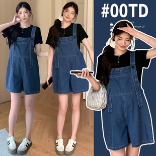 子夏季 孕妇裤 外穿怀孕休闲裤 夏装 孕妇牛仔背带裤 背带短裤 2024新款