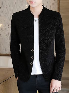 男士风衣无领短款外套韩版修身A春夏西服上衣潮流商务休闲西装外