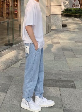 春夏季男士冰氧吧科技面料牛仔裤w潮流锥形宽松直筒休闲裤P2E07/G