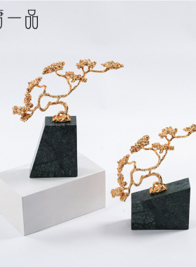 新中式大c理石铜迎客松摆件客厅博古架电视柜隔断橱窗玄关软装摆