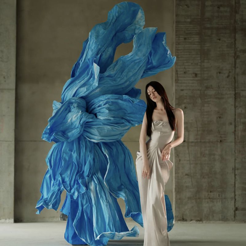 巨型纸艺蓝色美塑花橱窗装饰摄影背景手工纸花大型Y装饰婚庆婚礼