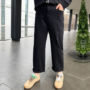 窄版 胖妹妹mm高腰宽松九分阔腿老爹裤 直筒牛仔裤 春夏新款 女装 大码