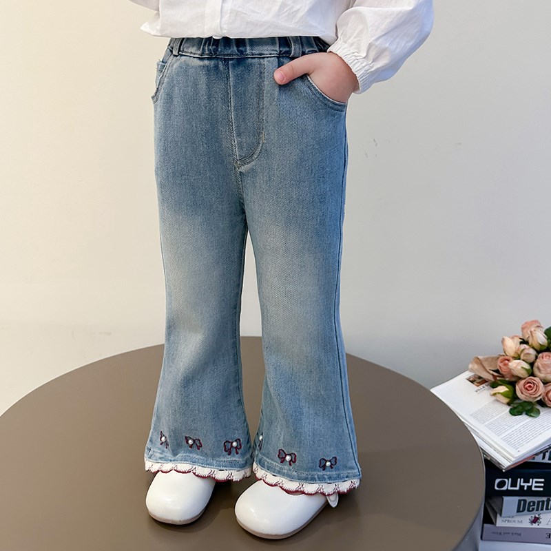 女童裤子春秋款2025新款儿童装春季洋气牛仔裤宝宝春装休闲喇叭裤