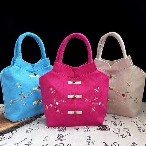 手提包女气质国潮刺绣手拎中国风棉麻旗袍民族特色零钱包出国礼品