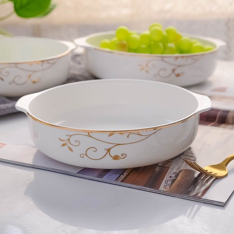 加深带耳朵骨瓷盘子菜盘家用陶瓷双耳深盘焗饭窝盘日式汤盘餐盘,餐饮具,盘,淘宝优惠券,粉丝福利购,淘宝优惠卷