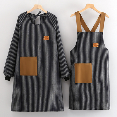 时尚拼色罩衣秋冬新款透气厨房家用做饭围裙长袖定制Slogo印字餐