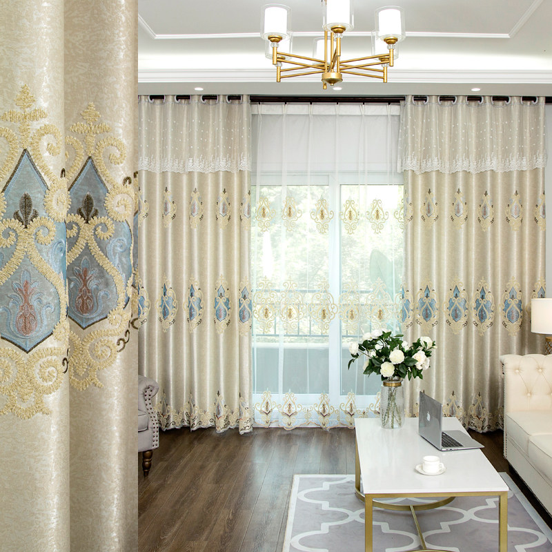 欧式窗帘客厅奢华大气绣花卧室遮光成品落地窗纱定制窗幔蕾丝帘头,居家布艺,定制窗帘,淘宝优惠券,粉丝福利购,淘宝优惠卷