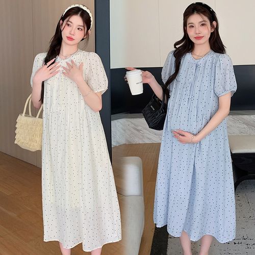 孕妇夏装连衣裙甜美小清新孕妇装波点减龄短袖夏季薄款中长款裙子