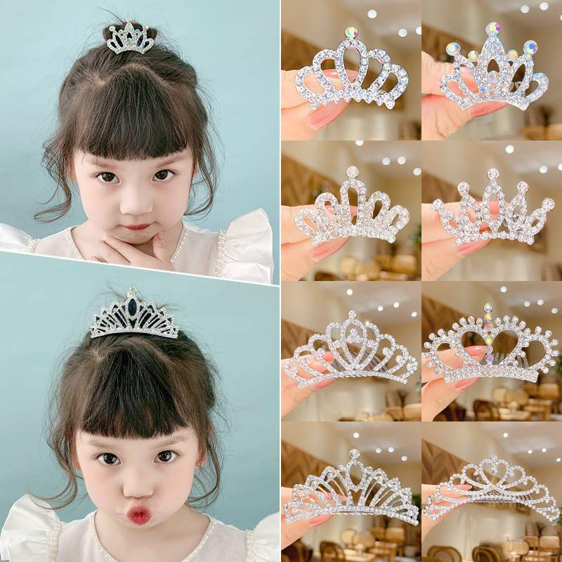 儿童王冠发夹宝宝碎发梳公主皇冠头饰小女孩生日水钻皇冠插梳发