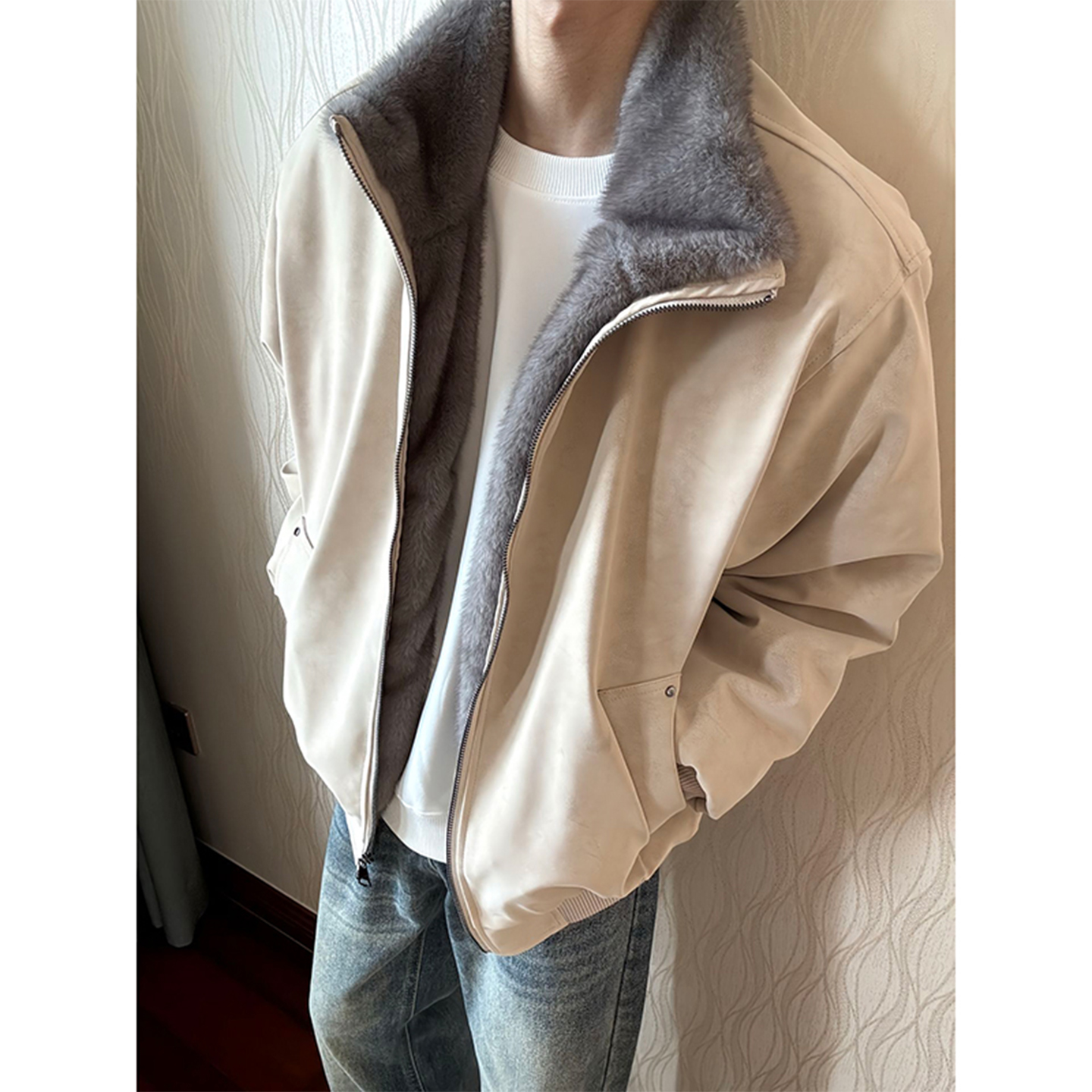 美式pu皮座山雕外套棉服男冬季