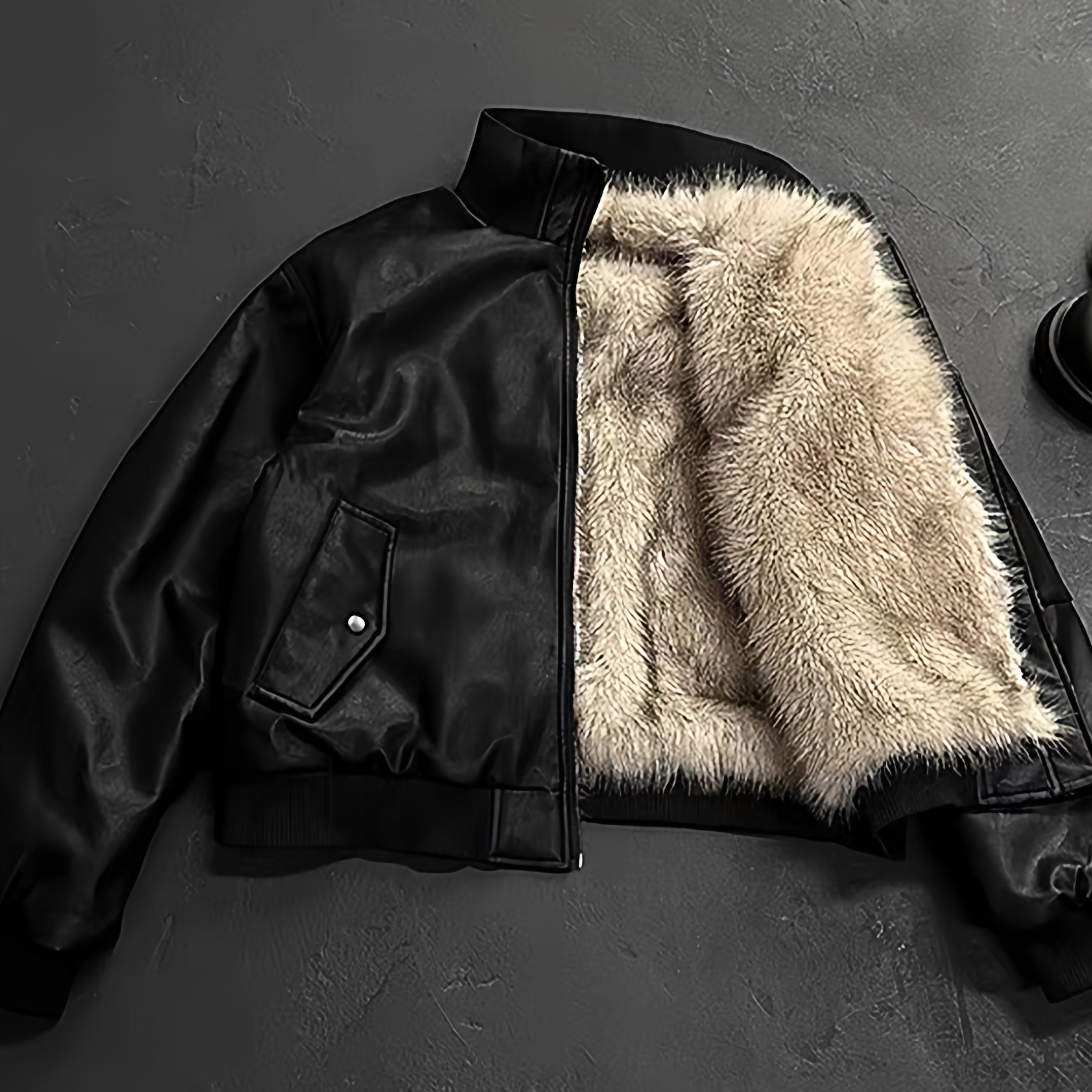 黑色PU皮衣飞行员夹克座山雕男冬季加绒加厚外套美式复古短款棉衣