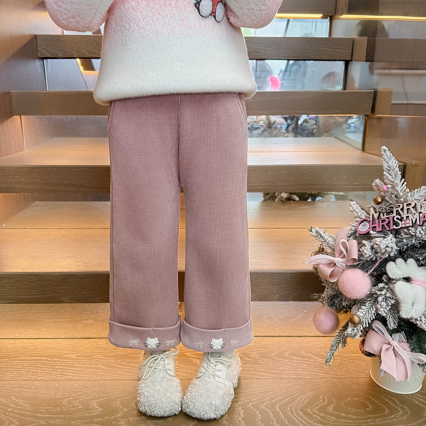 女童加绒裤子秋冬2025新款外穿