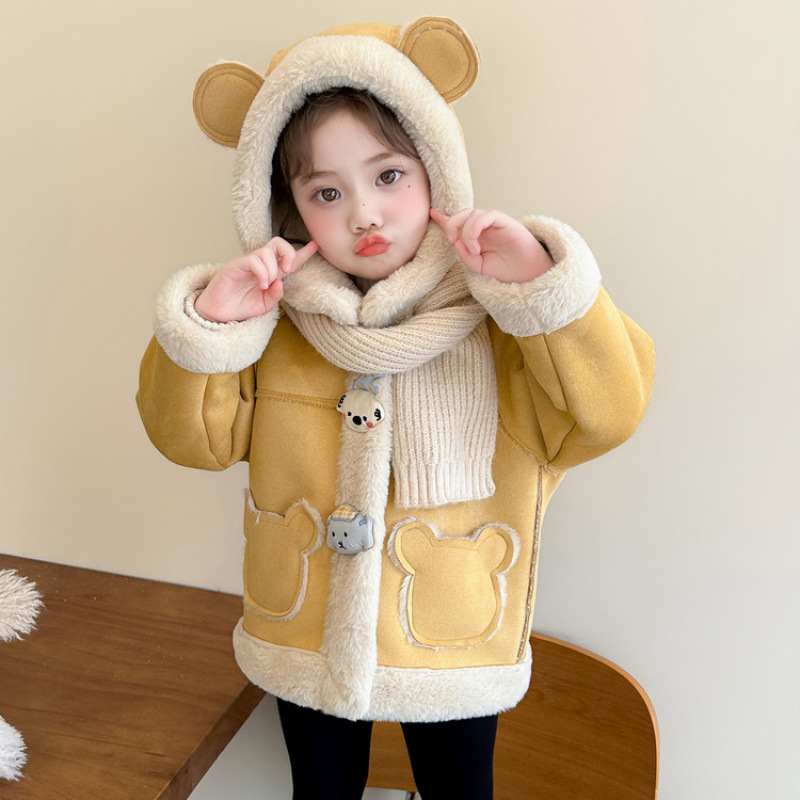 女童加厚外套皮毛一体2025新款