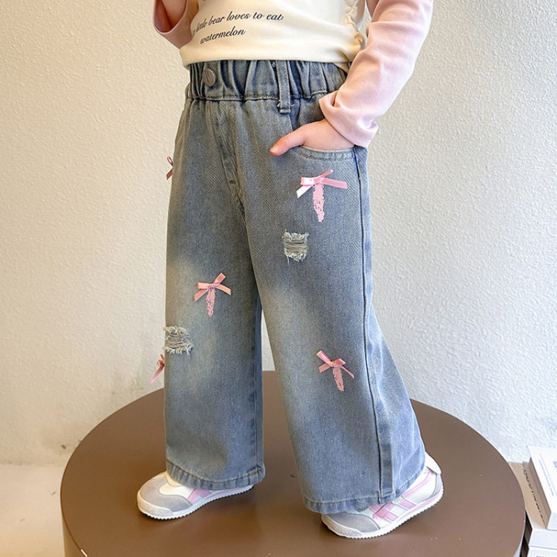 女童蝴蝶结牛仔裤时髦儿童装阔腿裤春款宝宝外穿童装长裤春秋装潮,童装/婴儿装/亲子装,儿童牛仔裤,淘宝优惠券,粉丝福利购,淘宝优惠卷