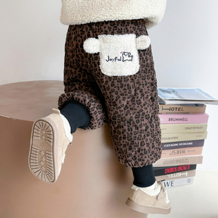 女童加绒裤子秋冬季2025新款女宝宝超好看豹纹裤冬装儿童加厚裤潮