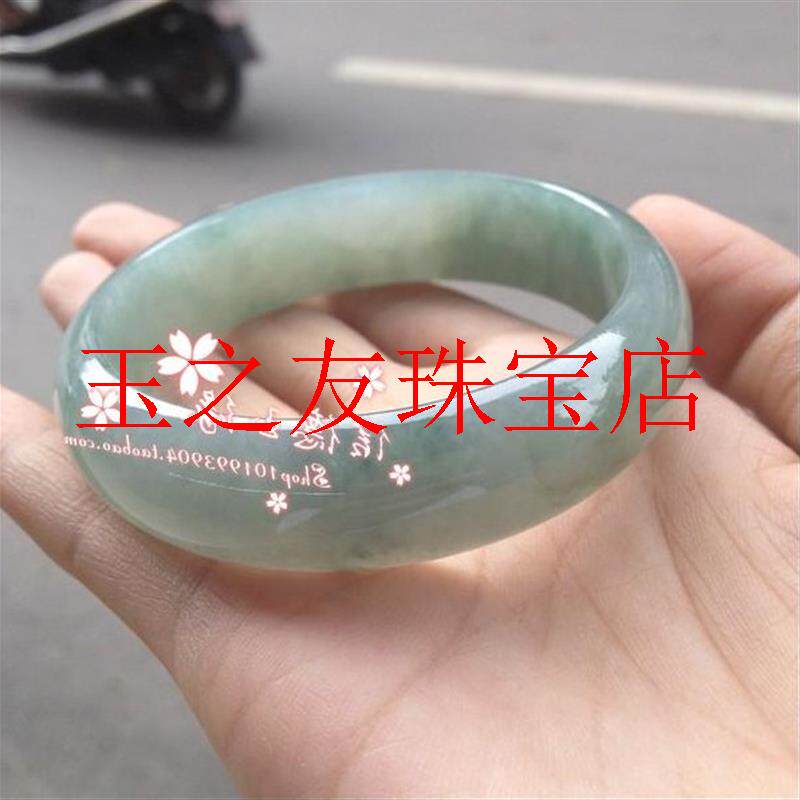 精选翡翠色玉石手镯冰种浅油青水润通透少女款手镯扁条饰品送礼品