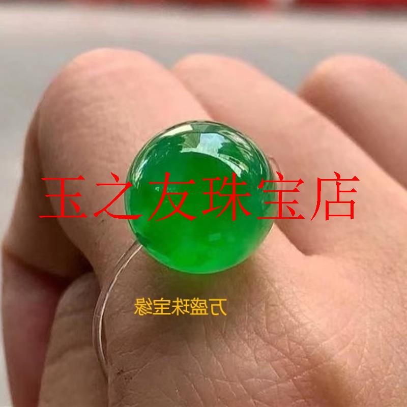 缅甸高端翡翠色满绿冰种阳绿转运圆珠帝王绿散珠项链单珠手链配珠