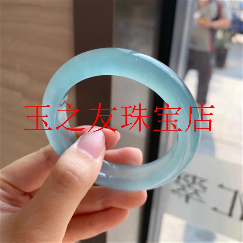 冰种晴水底蓝水玉镯海蓝宝天空蓝岫玉手镯石英岩玉手镯清冷感女款