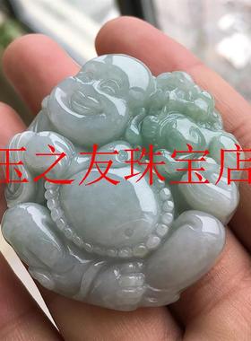 翡翠色吊坠玉佛飘花大肚弥勒笑佛玉石小佛公项链玉坠男女款玉挂件