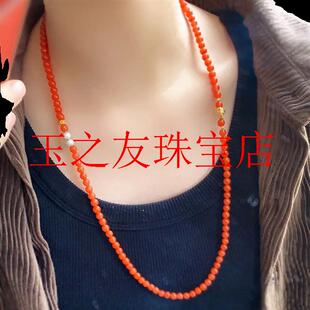 保山南红玛瑙满色樱桃红小米珠项链新中式新年礼物国风圆珠毛衣链