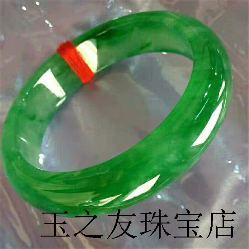 翡翠色飘花手镯帝王绿玉镯子女款玉送妈妈少女手镯正圈精品贵妃镯