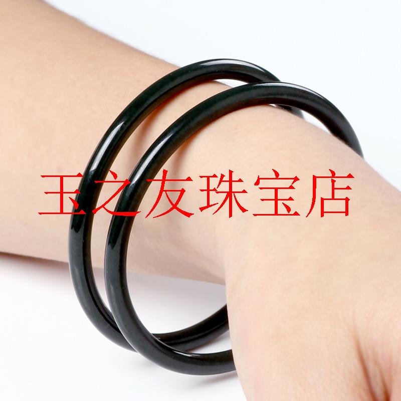 捡漏新疆和田玉细圆条手镯青玉细条复古叮当镯青墨玉女款玉镯送礼