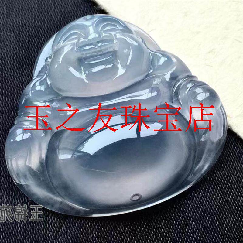 缅甸老坑高冰玻璃种翡翠色弥勒佛吊坠挂件男女款毛衣项链佛公玉坠