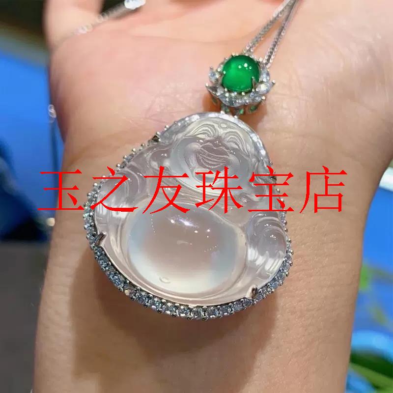 高品质捡漏冰种白玉髓银饰镶嵌弥勒佛佛公吊坠玉坠女玉石饰品送礼