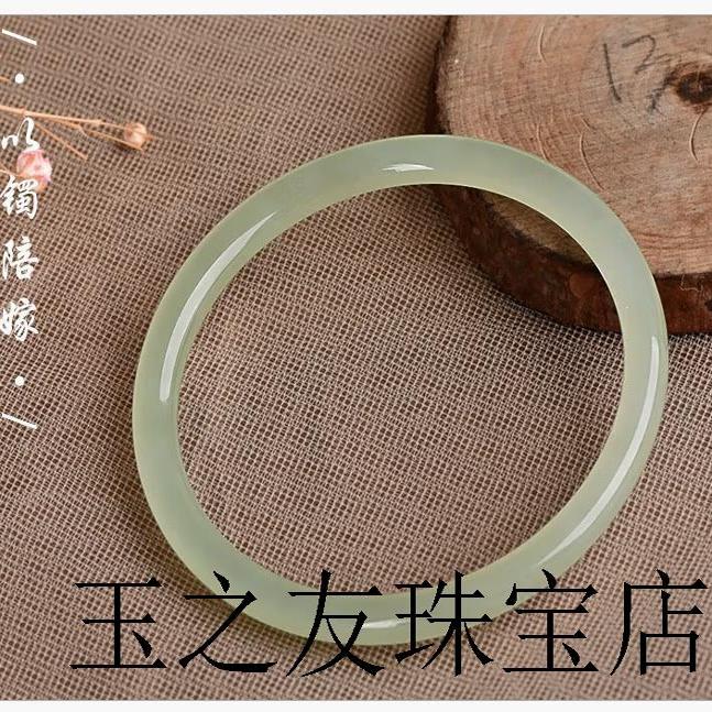 青白玉籽料晴水玉手镯青玉细圆条