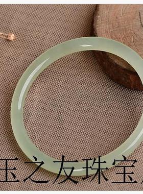 青白玉籽料晴水玉手镯青玉细圆条