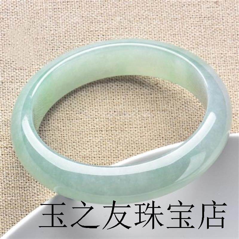 缅甸精选翡翠色手镯冰种女浅绿玉镯冰糯种飘花圆镯子玉石送女朋友