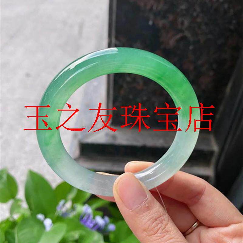 精品缅甸翡翠色手镯冰种正阳绿飘花细圆条女款叮当镯子新中式福镯