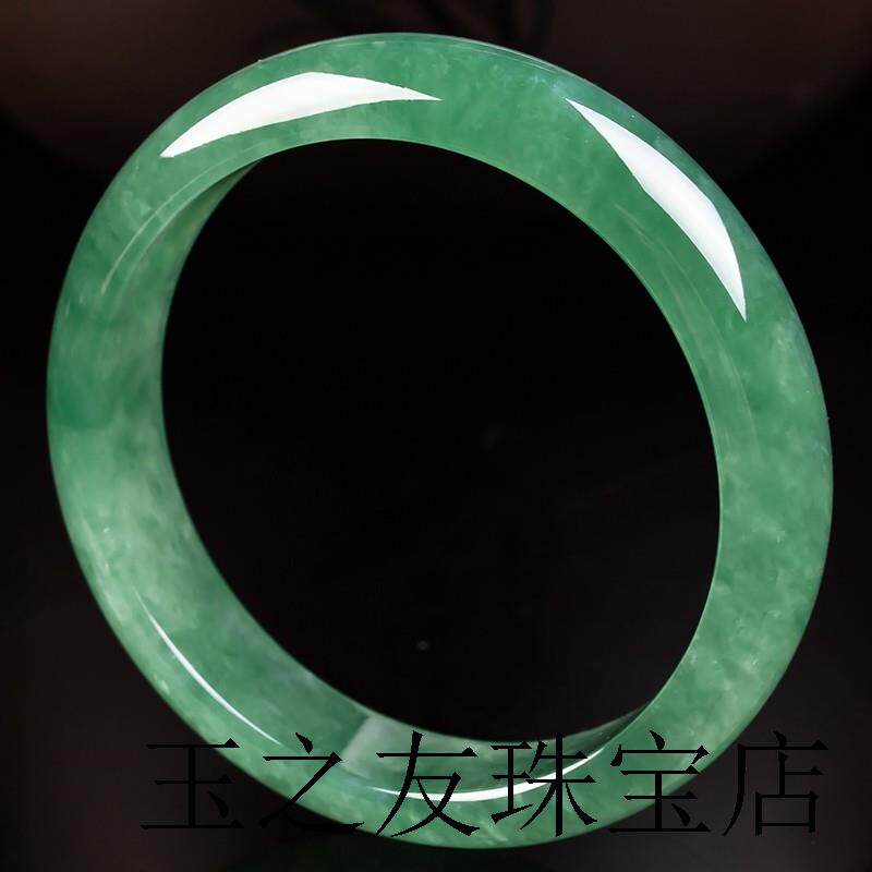 缅甸冰种翡翠色手镯阳绿满豆绿色水润飘花玉手镯玉镯女款精选送礼