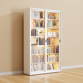 三箭家用钢制书架推拉门防尘玻璃书柜带锁展示柜落地收纳储物柜子