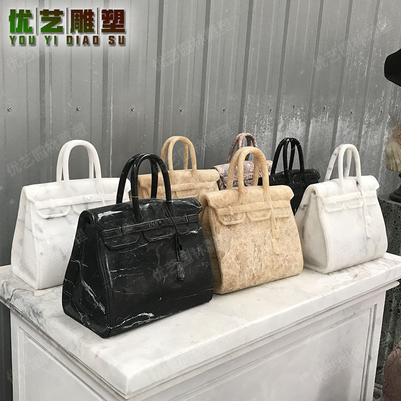 大型石材女性手提包包雕塑 现货销售 可定制 大理石手包景观摆件