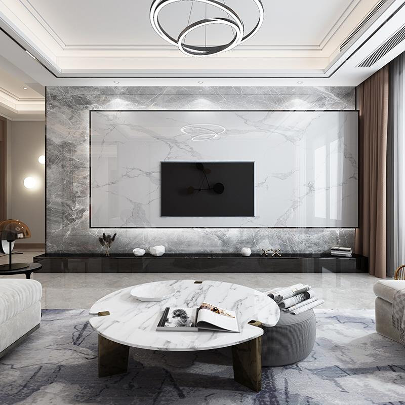 新中式电视岩简约背景墙瓷砖板影视2021墙面悬空客厅微晶石大理石