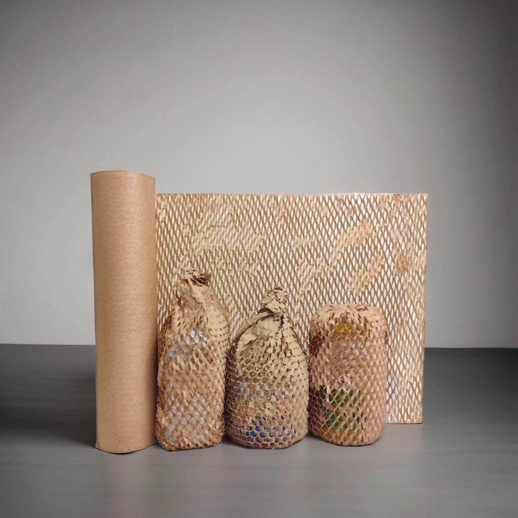 可降解蜂窝纸网眼牛皮纸花束礼品缓冲蜂巢纸陶瓷玻璃瓶包装拉网纸