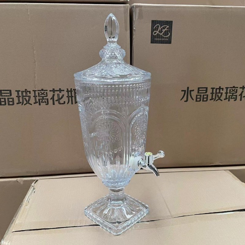 玻璃饮料罐子瓶冷水壶泡酒瓶带龙头饮料果汁桶P餐厅KTV酒店大酒杯