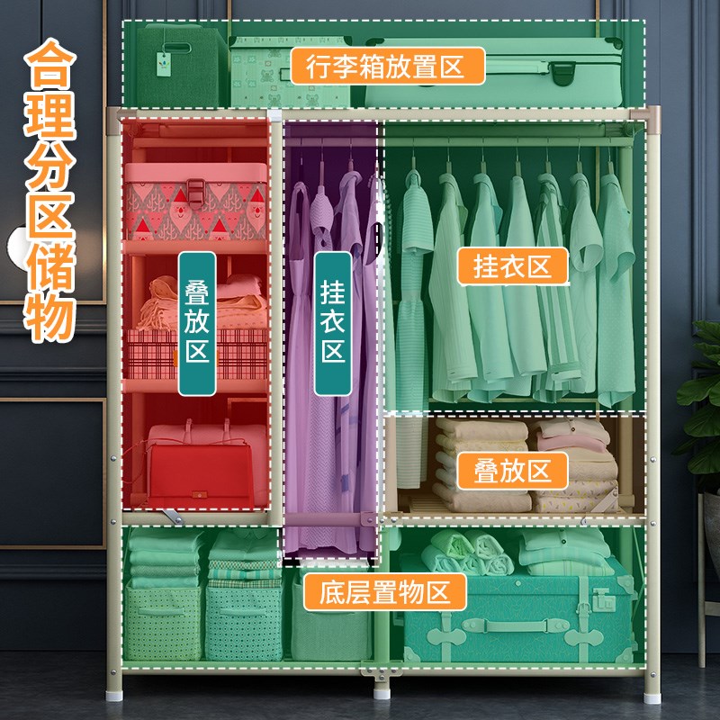 布衣柜折叠免安装无需简易全钢架加厚H家用牛津布艺钢管加粗加固