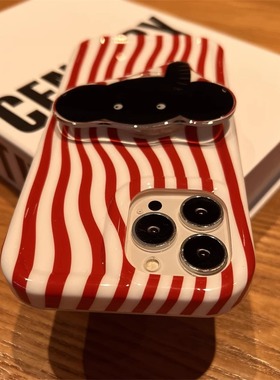 红白条纹小象支架适用三星s23ultra手机壳s22新款note10+/s20fe卡通a73全包a53/a51防摔a34男女潮a22/a03s