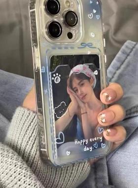 涂鸦小熊相框卡包三星s24ultra手机壳硅胶透明s23/s22+可爱s21插卡s20男女note20新款全包a54a53a52a34防摔