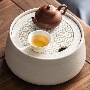 日本品质波浪纹大容量茶渣缸茶盘两用复古家用小干泡盘茶洗办公室