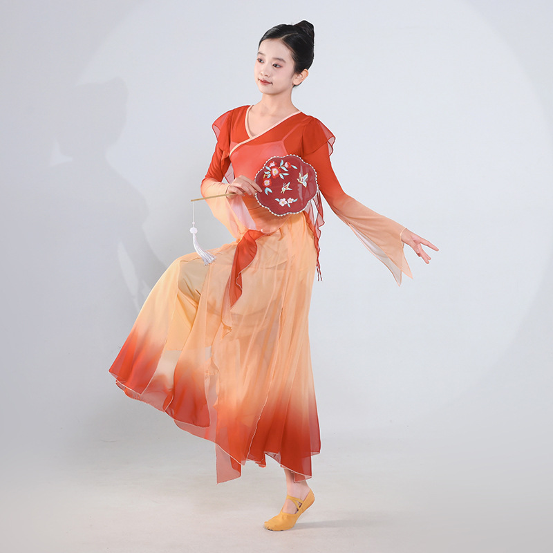 日本无印MUJIE儿童女古典舞舞蹈服飘逸身韵渐变超仙纱衣仙气中国