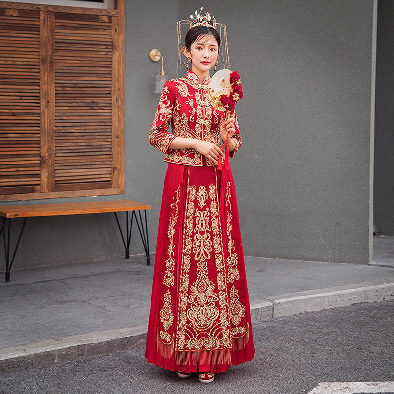 日本品质秀禾服新娘2025新款中式长袖秀禾结婚礼服中国风禾服出阁