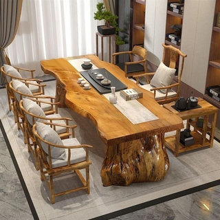禅式茶座实木茶桌茶几简约新客厅中式桌椅组合原木大板功夫泡茶台