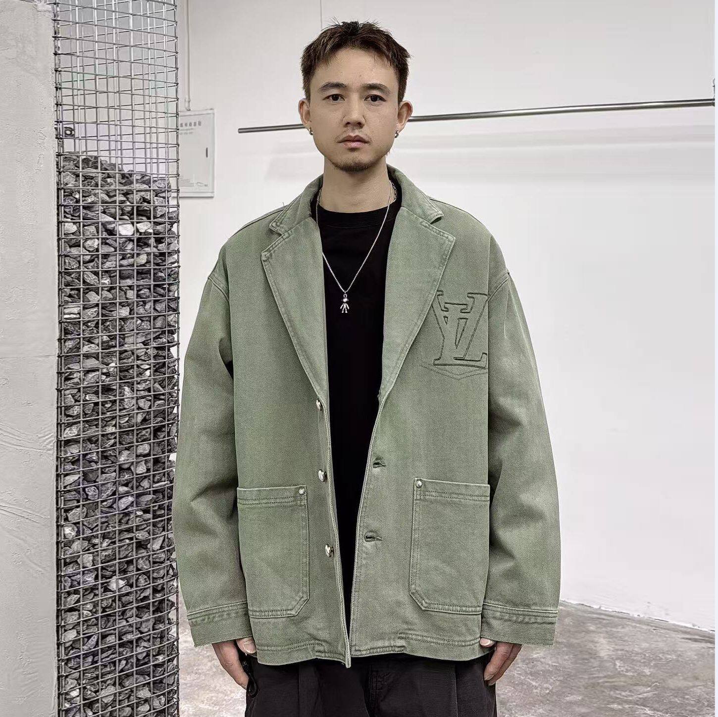 日系复古刺绣工装牛仔西装外套